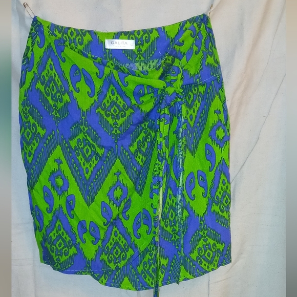 GALITA Blue and Green Wrap Mini Skirt​ - Picture 1 of 14